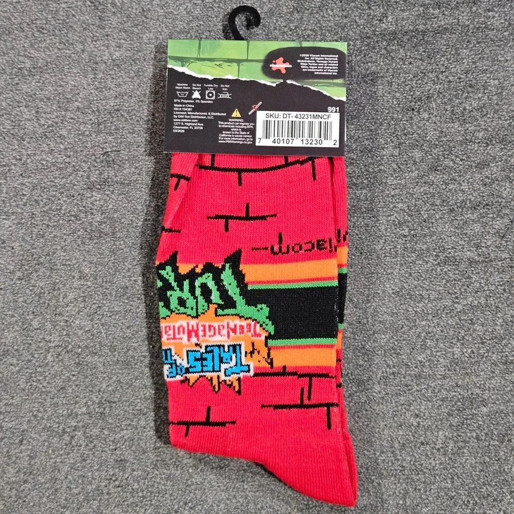 TMNT Mutant Mayhem Raphael Mens Crew Socks Red Size 6-12 New‎ Nickelodeon